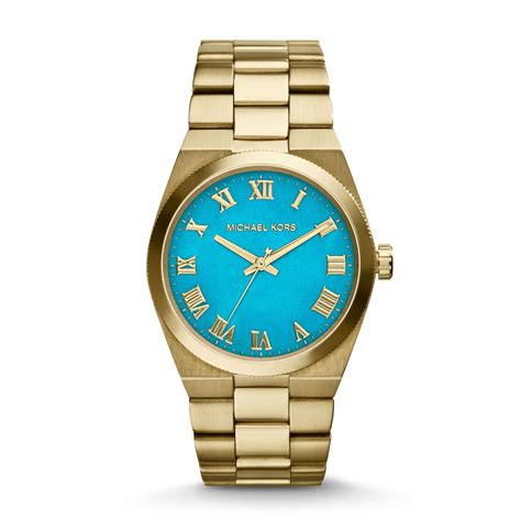 michael kors channing turquoise and gold watch|mk7245.